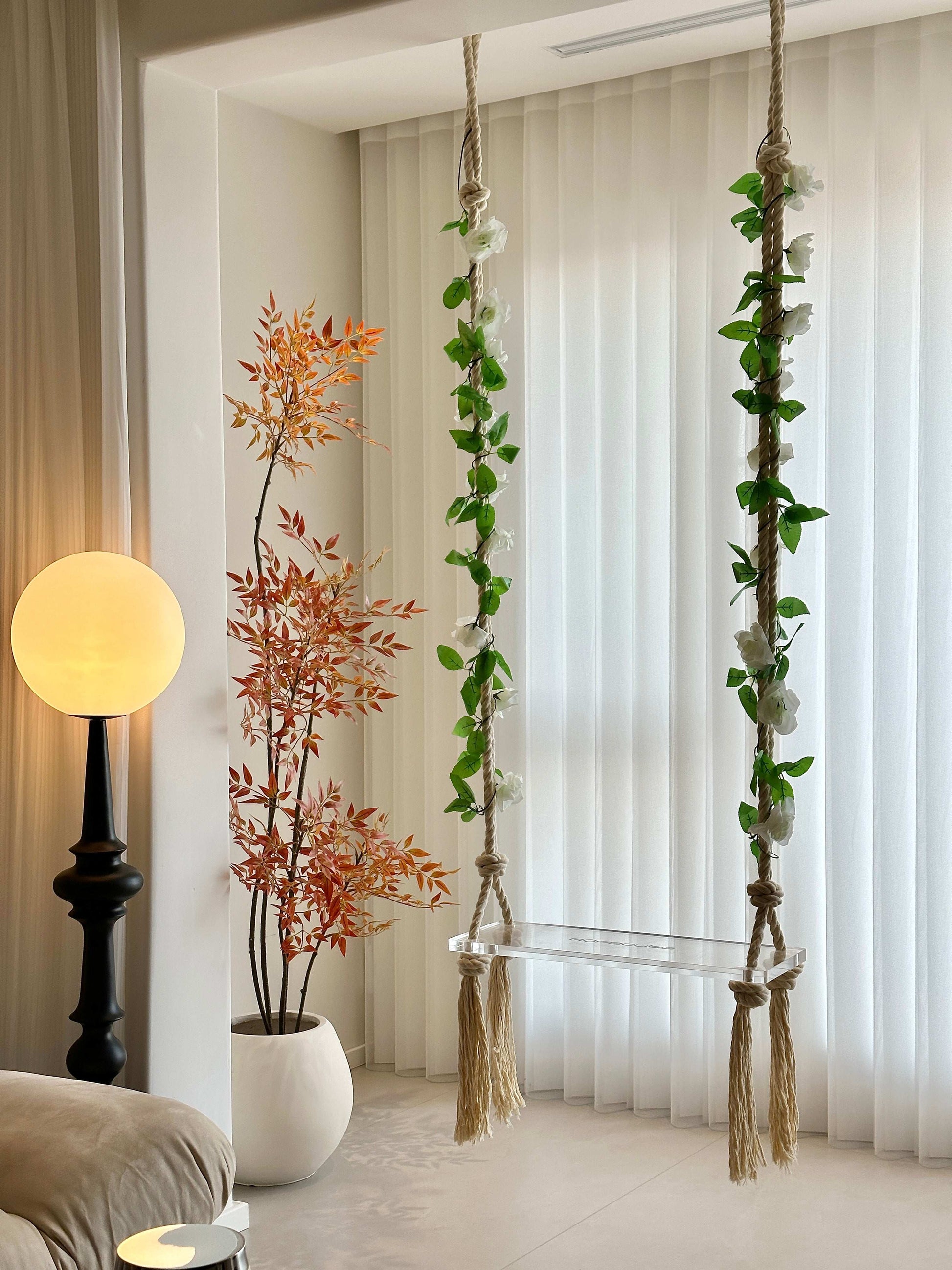 Custom Transparent Acrylic Swing – Modern Outdoor/Indoor Hanging Chair with Personalized Design Options.