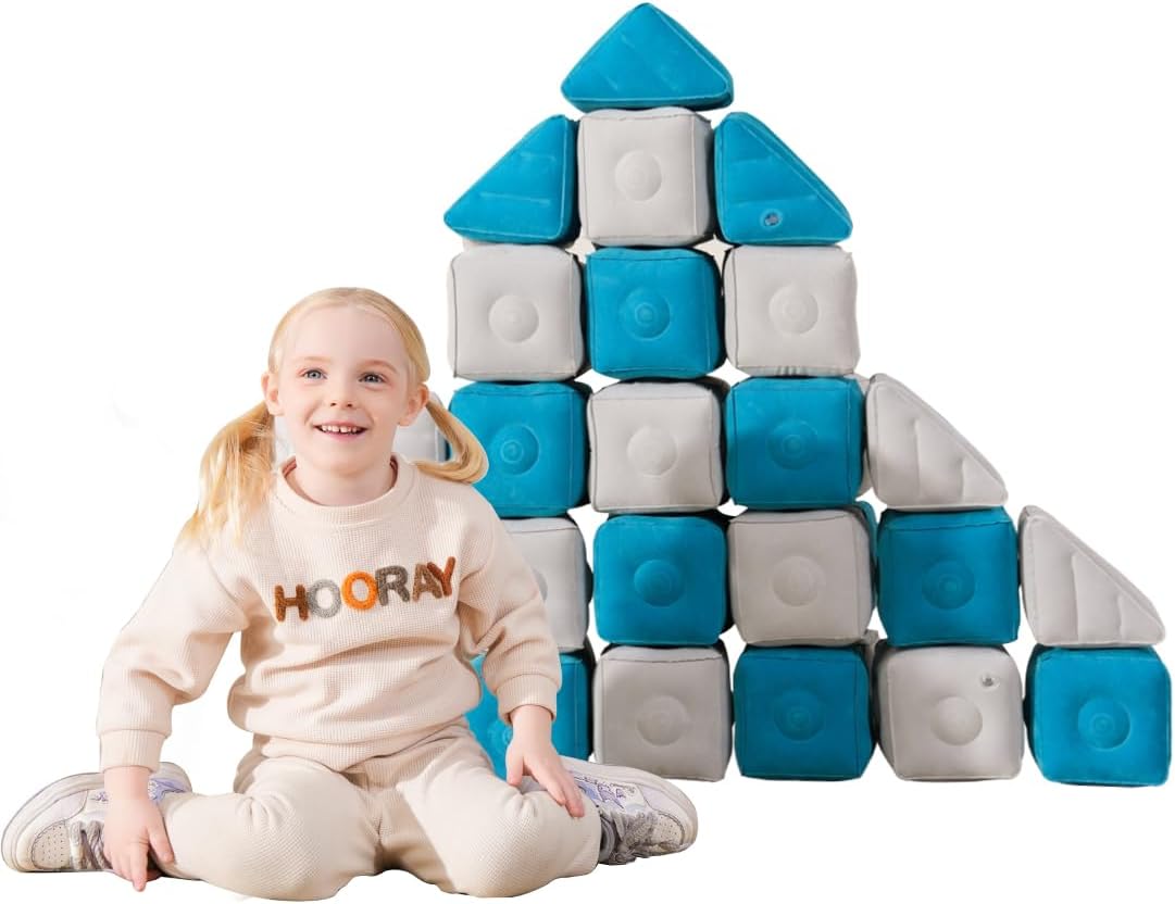 Inflatable MagnetBlox Magnetic Construction Blocks for Kids - Standard Set in Trendy Blue Gray.